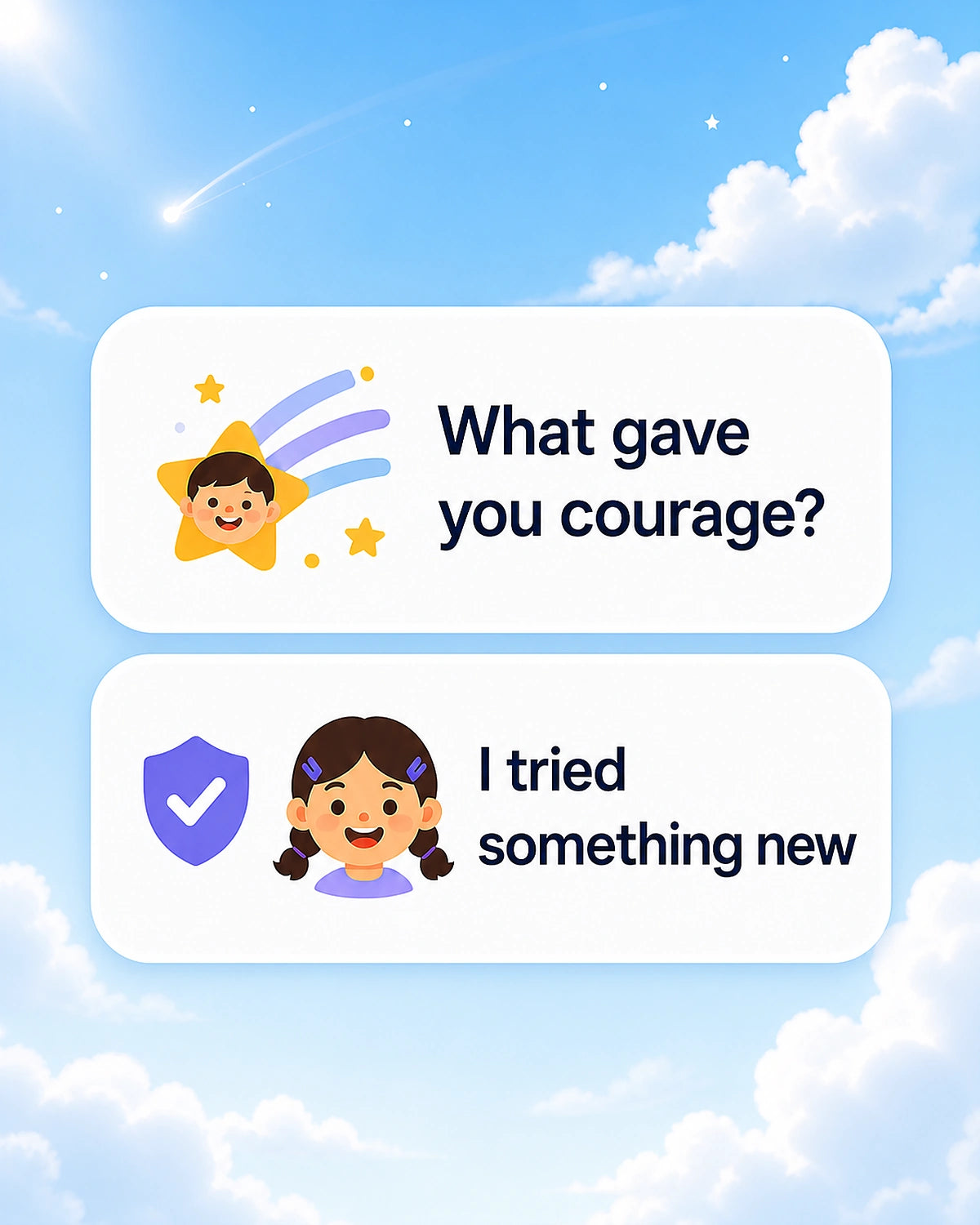 Smart family planner courage prompt reading “What gave you courage?” and “I tried something new”